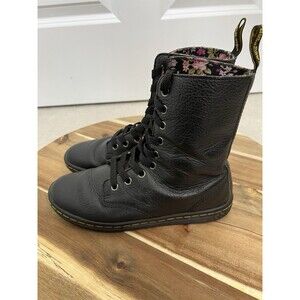 Doc Martens Stratford Boots Womens Size 5 9-Eye Fold Down Combat Black Floral